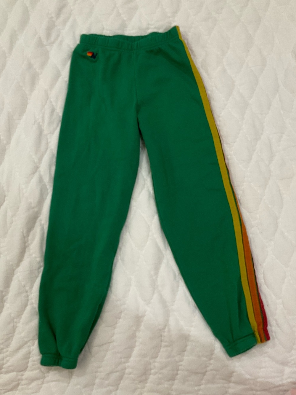 Aviator Nation Green Joggers with Rainbow Side Stripes